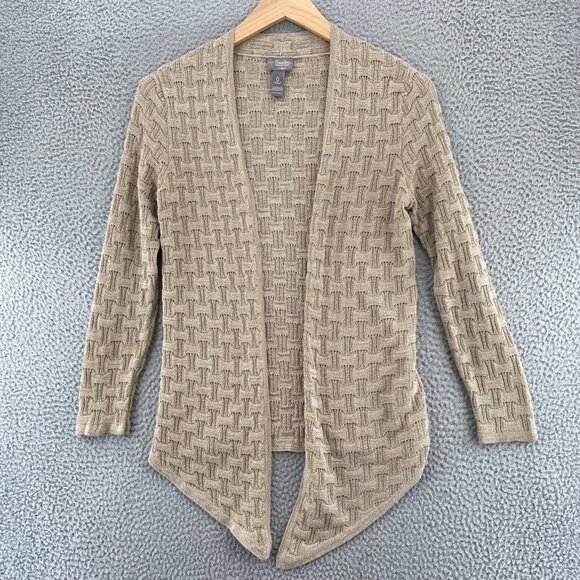 Chicos Sweater Womens 0 US Small Beige Travelers Glitter Open Cardigan Stretch - Picture 1 of 9